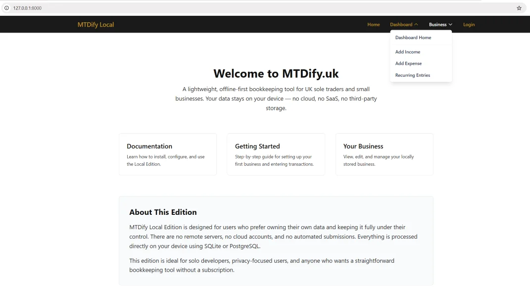 mtdify.uk bookkeeping software homepage